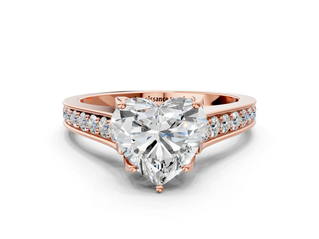 Rose gold Heart Brilliant Cut Diamond Engagement Ring with Pavé Band and Four-Prong Setting_61