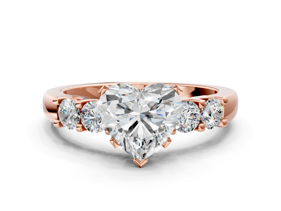 Rose gold Heart Brilliant Cut Diamond Five-Stone Prong Set Engagement Ring with Channel Band_23