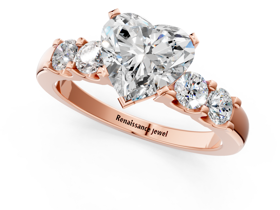 Rose gold Heart Brilliant Cut Diamond Five-Stone Prong Set Engagement Ring with Channel Band