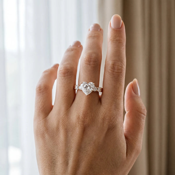 Rose gold Heart Brilliant Diamond Five-Stone Engagement Ring with Prong Setting on a Classic Band