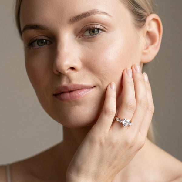 Rose gold Heart Brilliant Diamond Five-Stone Engagement Ring with Prong Setting on a Classic Band