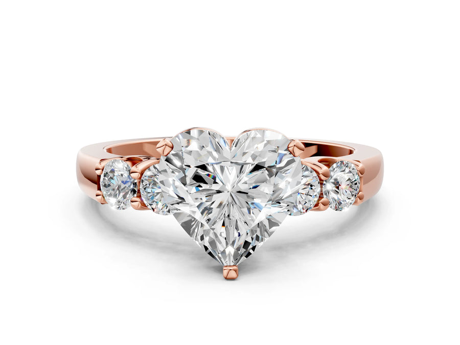 Rose gold Heart Brilliant Diamond Five-Stone Engagement Ring with Prong Setting on a Classic Band