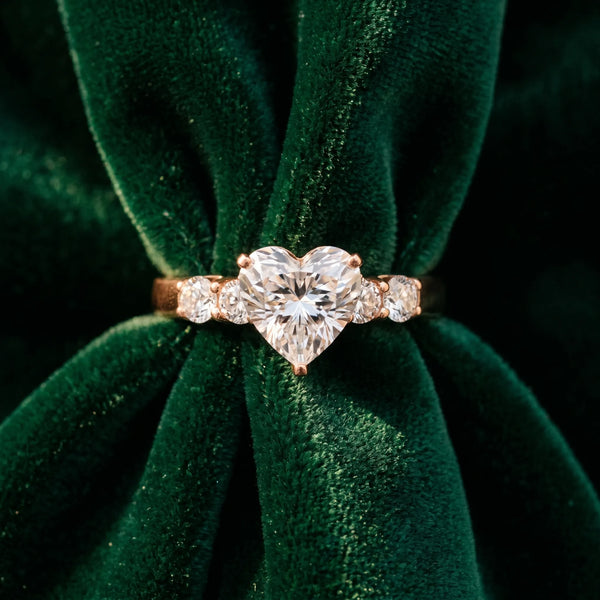 Rose gold Heart Brilliant Diamond Five-Stone Engagement Ring with Prong Setting on a Classic Band