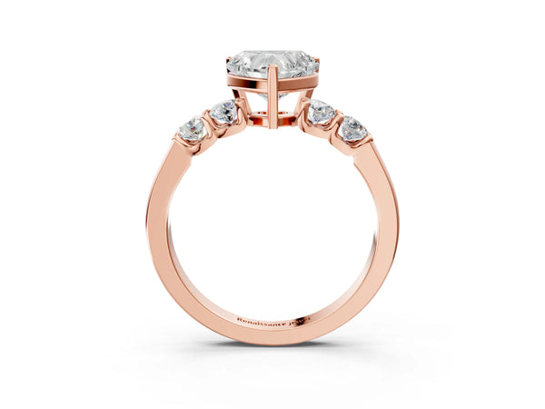 Rose gold Heart Brilliant Diamond Five-Stone Engagement Ring with Prong Setting on a Classic Band