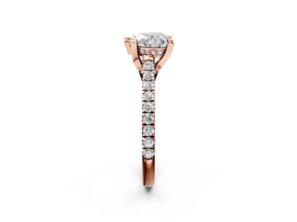 Rose gold Heart Brilliant Diamond Solitaire with Pavé Band and Four-Prong Setting