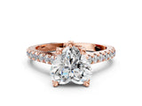 Rose gold Heart Brilliant Diamond Solitaire with Pavé Band and Four-Prong Setting