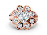 Rose gold Heart Brilliant Flower Halo Diamond Split Shank Ring_123