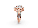 Rose gold Heart Brilliant Flower Halo Diamond Split Shank Ring_125