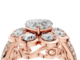 Rose gold Heart Brilliant Flower Halo Diamond Split Shank Ring_127