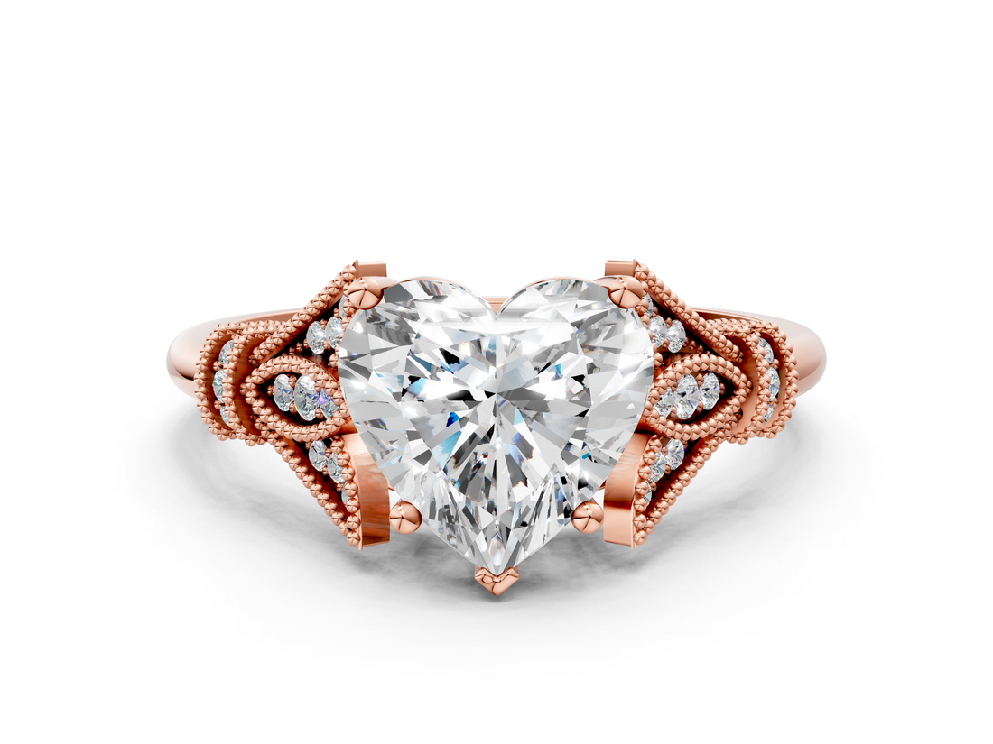 Rose gold Heart Brilliant Solitaire with Pave Band and Four-Prong Setting_20