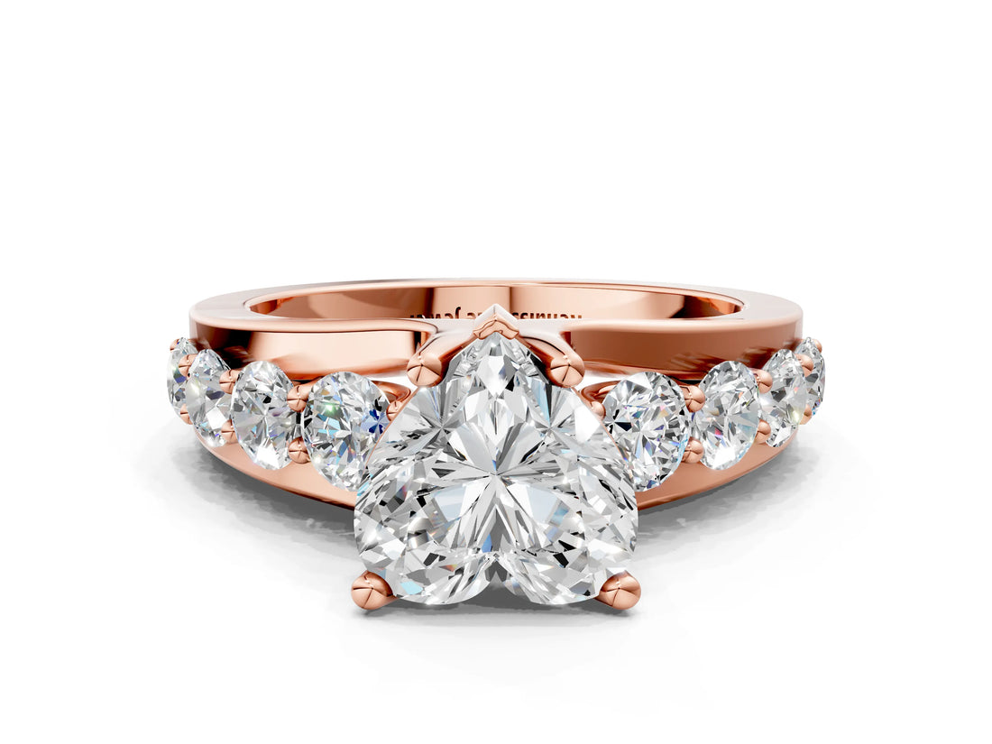 Rose gold Heart Brilliant Solitaire with Side Stones on a Pave Band and Four-Prong Setting_49