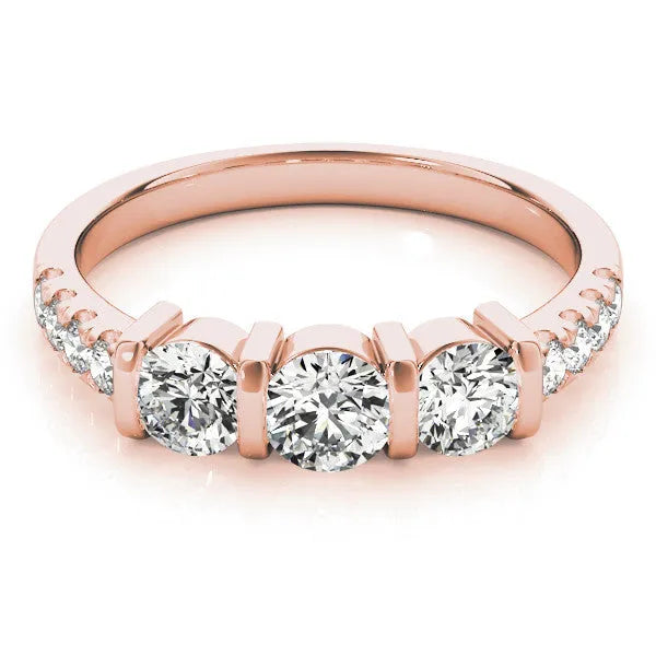 Rose gold Heart Brilliant Trilogy Channel Set Diamond Ring with Bar Prongs