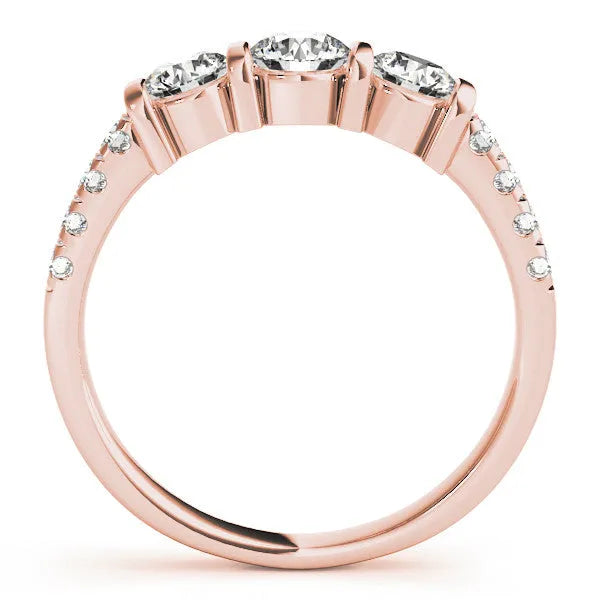 Rose gold Heart Brilliant Trilogy Channel Set Diamond Ring with Bar Prongs
