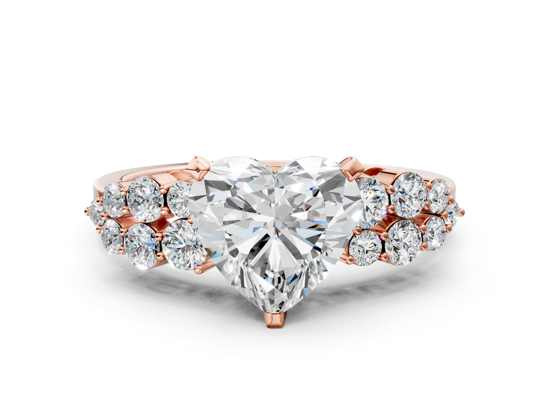 Rose gold Heart Cluster Diamond Engagement Ring with Pavé Band and Four-Prong Setting_62