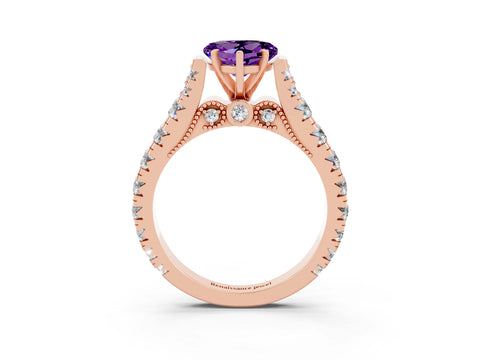 Rose gold Heart Cut Amethyst Classic Solitaire Ring with Pavé Band and Four-Prong Setting_3
