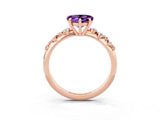 Rose gold Heart Cut Amethyst Cluster Side Stone Solitaire Ring with Prong Setting_27