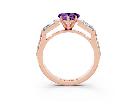 Rose gold Heart Cut Amethyst Engagement Ring with Baguette Side Stones and Channel Set Band_3