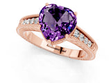 Rose gold Heart Cut Amethyst Engagement Ring with Milgrain Channel Set Band and Prong Setting_1