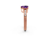 Rose gold Heart Cut Amethyst Engagement Ring with Milgrain Channel Set Band and Prong Setting_2