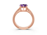 Rose gold Heart Cut Amethyst Engagement Ring with Milgrain Channel Set Band and Prong Setting_3