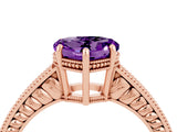 Rose gold Heart Cut Amethyst Engagement Ring with Milgrain Channel Set Band and Prong Setting_4