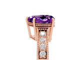 Rose gold Heart Cut Amethyst Engagement Ring with Milgrain Channel Set Band and Prong Setting_5