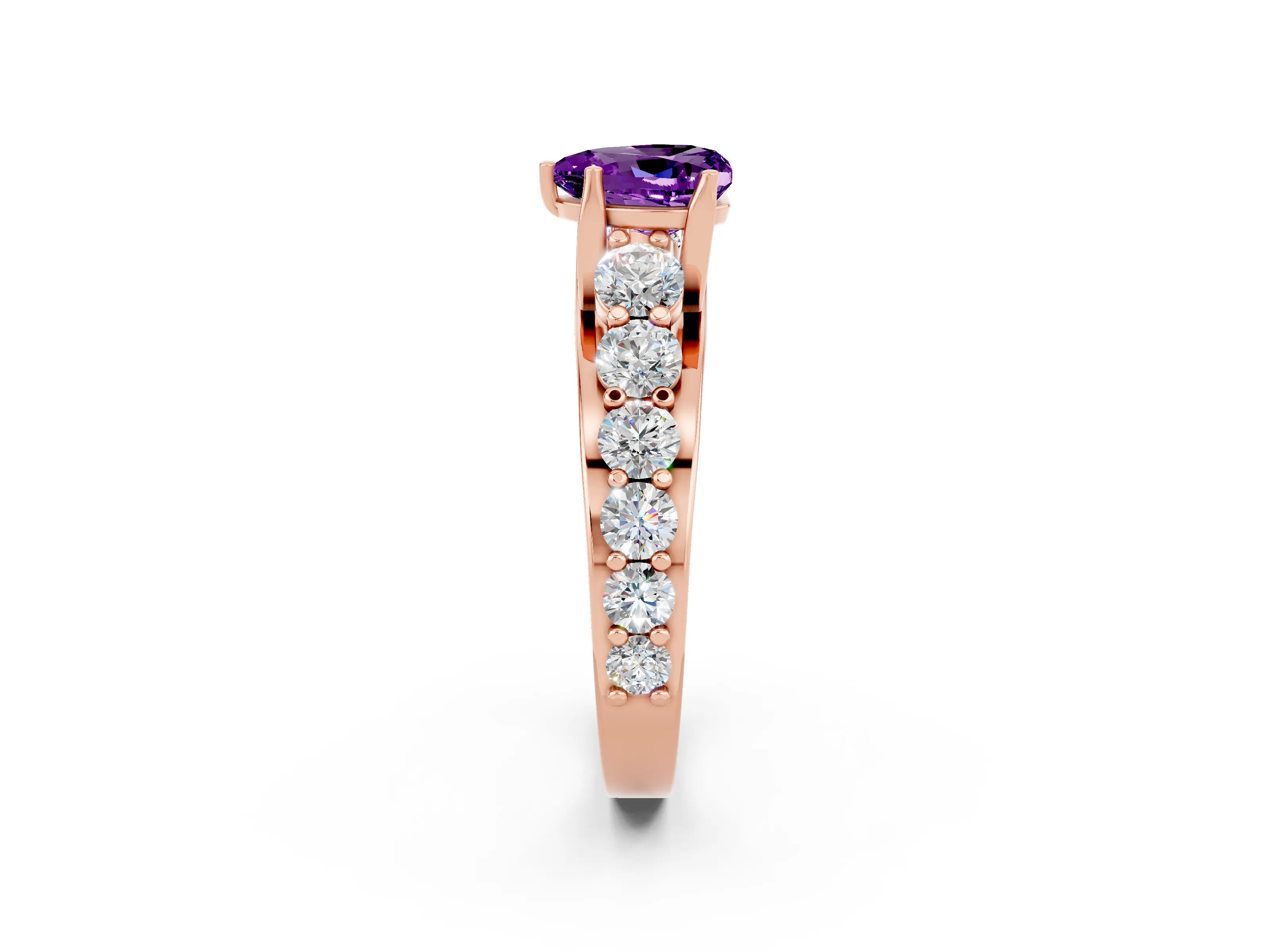 Rose gold Heart Cut Amethyst Engagement Ring with Pavé Band and Four-Prong Setting_2
