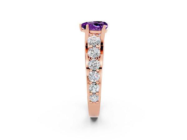 Rose gold Heart Cut Amethyst Engagement Ring with Pavé Band and Four-Prong Setting