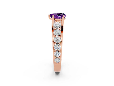 Rose gold Heart Cut Amethyst Engagement Ring with Pavé Band and Four-Prong Setting_2