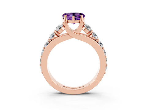 Rose gold Heart Cut Amethyst Engagement Ring with Pavé Band and Four-Prong Setting_3
