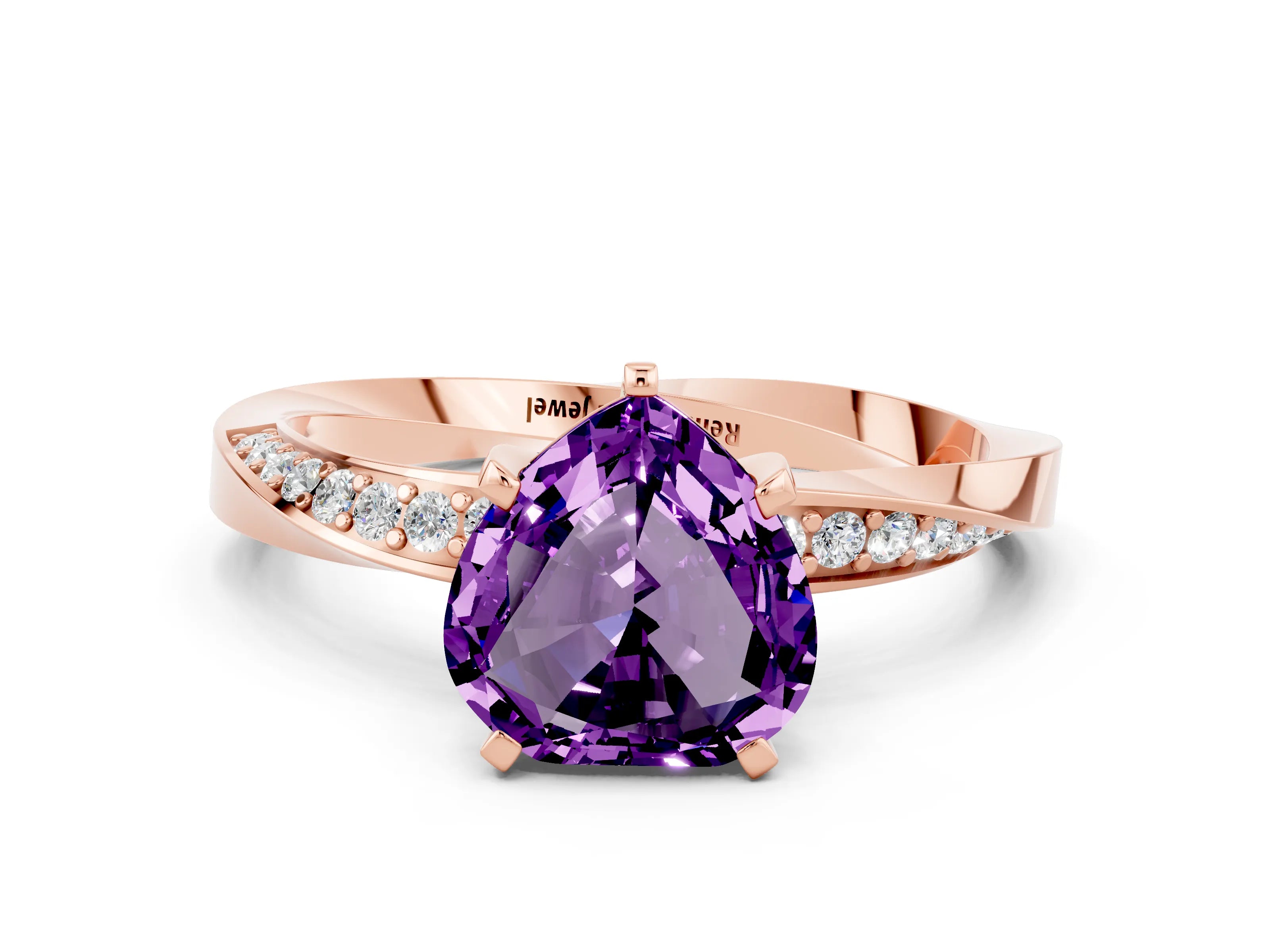 Rose gold Heart Cut Amethyst Engagement Ring with Side Stone Accents and Four-Prong Setting_24