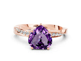 Rose gold Heart Cut Amethyst Engagement Ring with Side Stone Accents and Four-Prong Setting_24