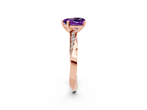 Rose gold Heart Cut Amethyst Engagement Ring with Side Stone Accents and Four-Prong Setting_26