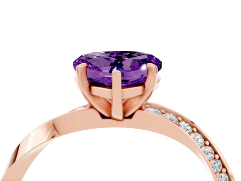 Rose gold Heart Cut Amethyst Engagement Ring with Side Stone Accents and Four-Prong Setting_28