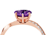 Rose gold Heart Cut Amethyst Engagement Ring with Side Stone Accents and Four-Prong Setting_64