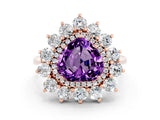 Rose gold Heart Cut Amethyst Floral Double Halo Engagement Ring with Prong Setting_72