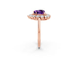 Rose gold Heart Cut Amethyst Floral Double Halo Engagement Ring with Prong Setting_74