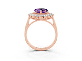Rose gold Heart Cut Amethyst Floral Double Halo Engagement Ring with Prong Setting_75