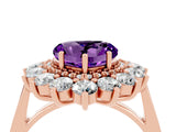 Rose gold Heart Cut Amethyst Floral Double Halo Engagement Ring with Prong Setting_76