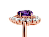 Rose gold Heart Cut Amethyst Floral Double Halo Engagement Ring with Prong Setting_77