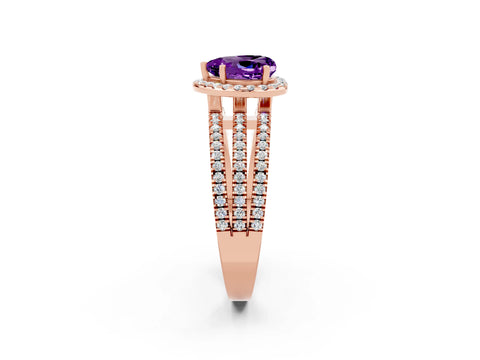 Rose gold Heart Cut Amethyst Halo Engagement Ring with Split Shank and Four-Prong Setting_2