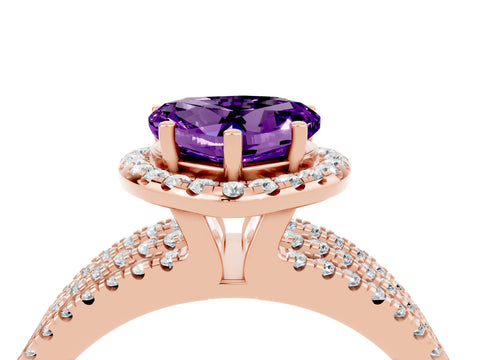 Rose gold Heart Cut Amethyst Halo Engagement Ring with Split Shank and Four-Prong Setting_4