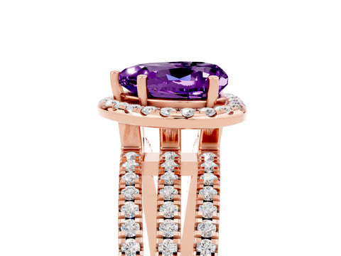 Rose gold Heart Cut Amethyst Halo Engagement Ring with Split Shank and Four-Prong Setting_5