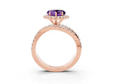Rose gold Heart Cut Amethyst Halo Ring with Round Split Shank and Prong Setting_51