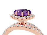 Rose gold Heart Cut Amethyst Halo Ring with Round Split Shank and Prong Setting_52