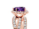 Rose gold Heart Cut Amethyst Halo Ring with Round Split Shank and Prong Setting_53