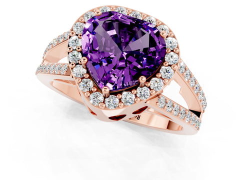 Rose gold Heart Cut Amethyst Halo Ring with Split Shank U-Prong Band and Four-Prong Setting_1