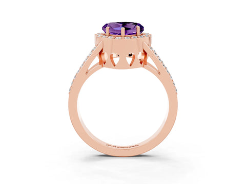 Rose gold Heart Cut Amethyst Halo Ring with Split Shank U-Prong Band and Four-Prong Setting_3