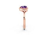 Rose gold Heart Cut Amethyst Halo Ring with Tapered Band and Four-Prong Setting_2