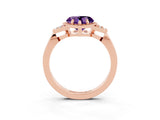 Rose gold Heart Cut Amethyst Halo Ring with Tapered Band and Four-Prong Setting_3